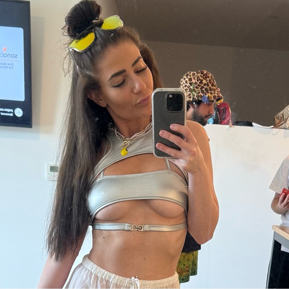SHEIN Metallic Silver Under Boob Sexy Festival Crop Top